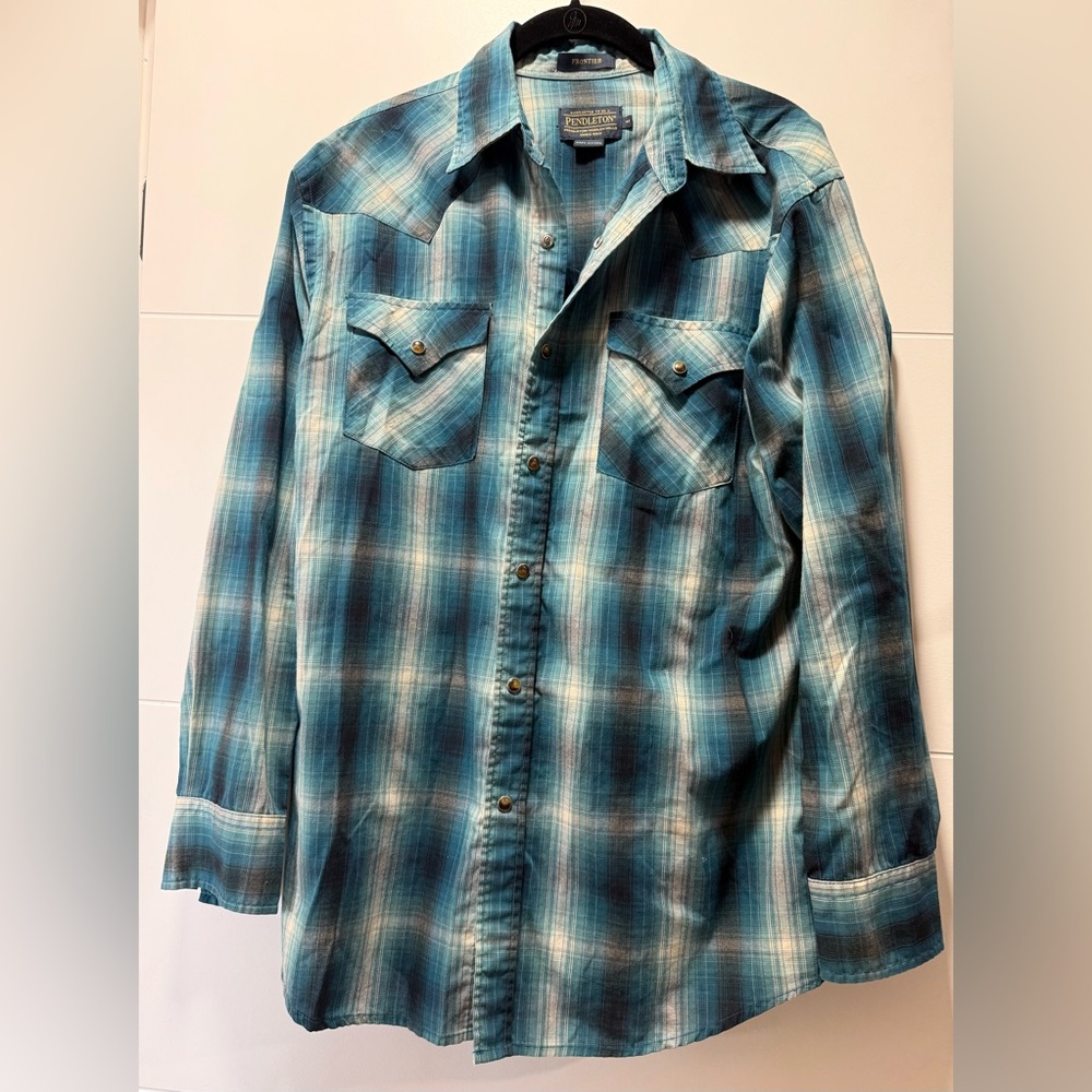 Pendleton Teal Plaid Western Button-Down Shirt